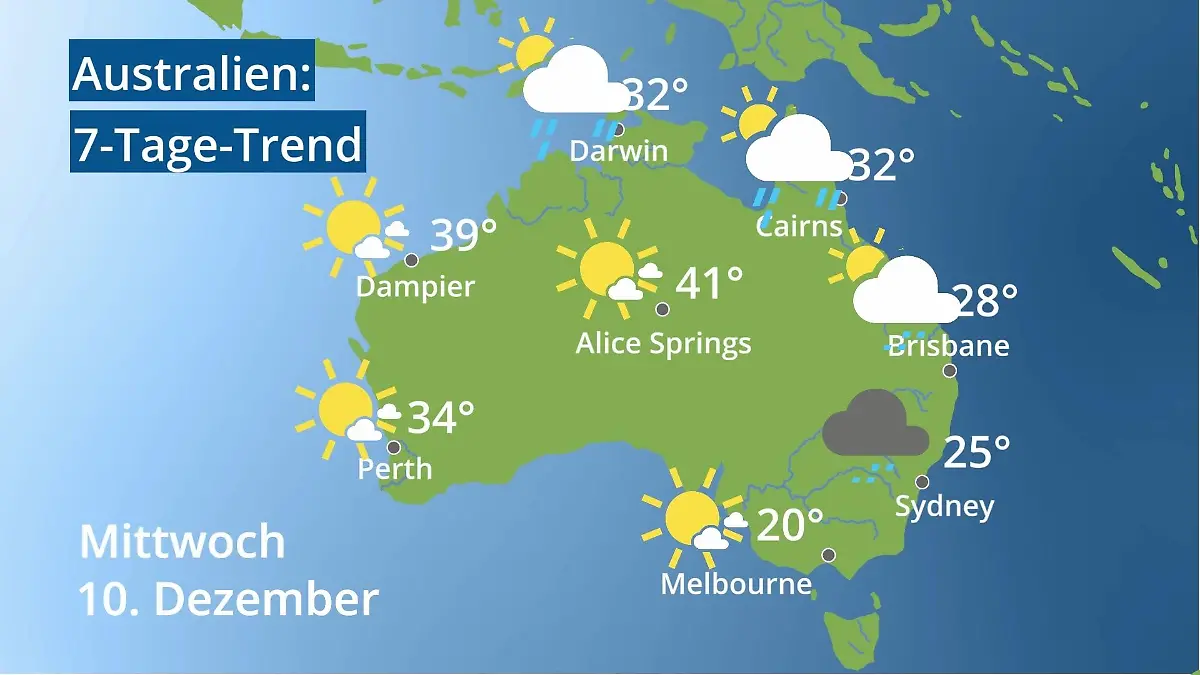 Australien: Wie wird das Wetter? Video 7-Tage-Trend: Sydney, Melbourne, Perth