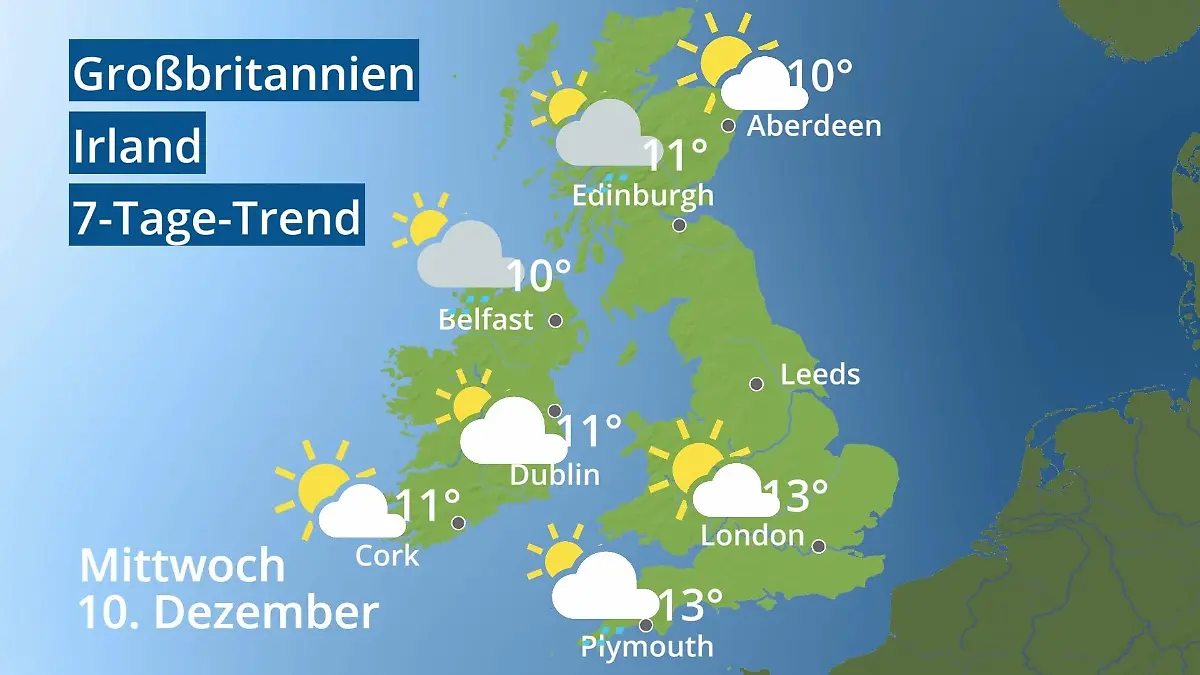 England, Schottland, Wales: Wie wird das Wetter? Video 7-Tage-Trend: Großbritannien und Irland