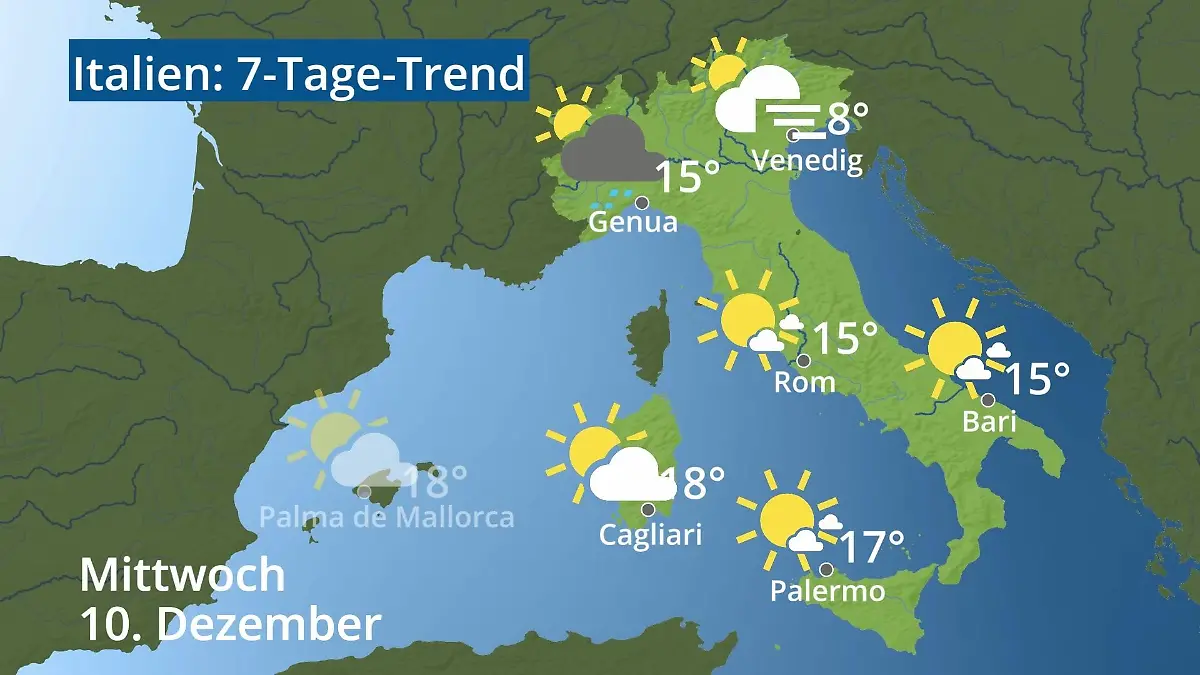 Italien: Wie wird das Wetter? Video 7-Tage-Trend: Rom, Venedig, Sizilien, Sardinien