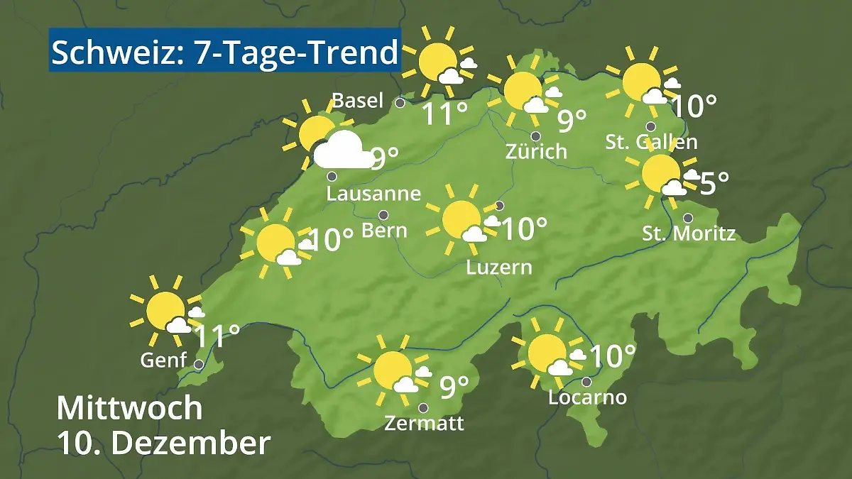 Schweiz: Wie wird das Wetter? Video 7-Tage-Trend: Bern, Basel, Genf, Zürich