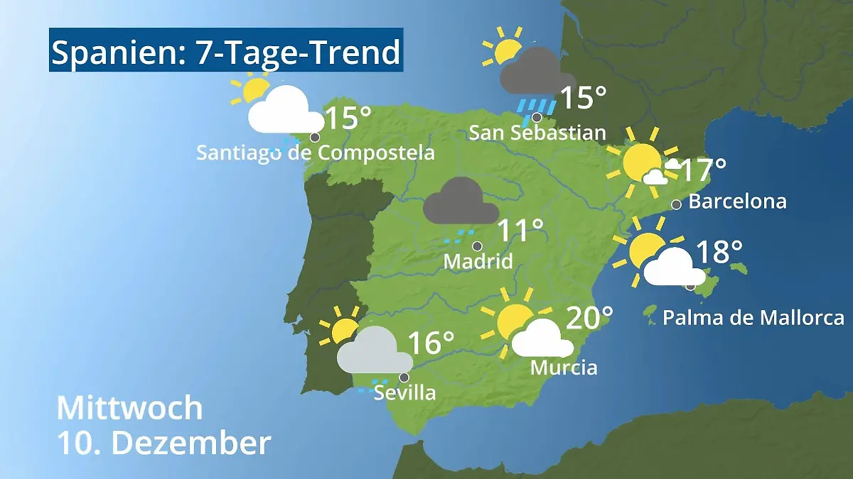 Spanien: Wie wird das Wetter? Video 7-Tage-Trend: Mallorca, Madrid, Barcelona