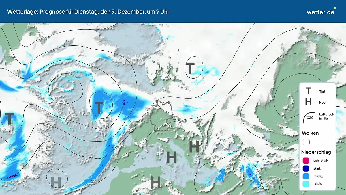 Die Wetterlage der kommenden 5 Tage Hochs und Tiefs über Europa