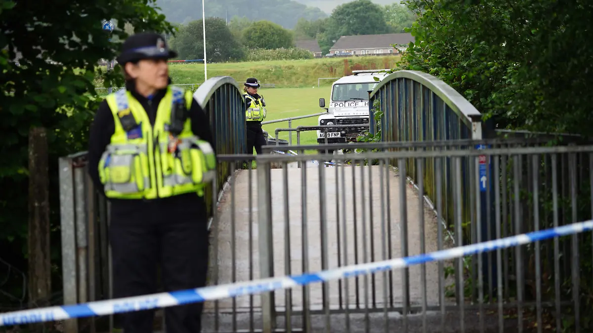 Boy found dead in river. Police at the scene in the Sarn area of Bridgend, south Wales, near to where a five-year-old boy was found dead in the Ogmore River on Saturday. Picture date: Monday August 2, 2021. A 39-year-old man, a 30-year-old woman and a 13-year-old boy, all from the Bridgend area, have been arrested on suspicion of murder. See PA story POLICE Bridgend. Photo credit should read: Ben Birchall/PA Wire URN:61378874