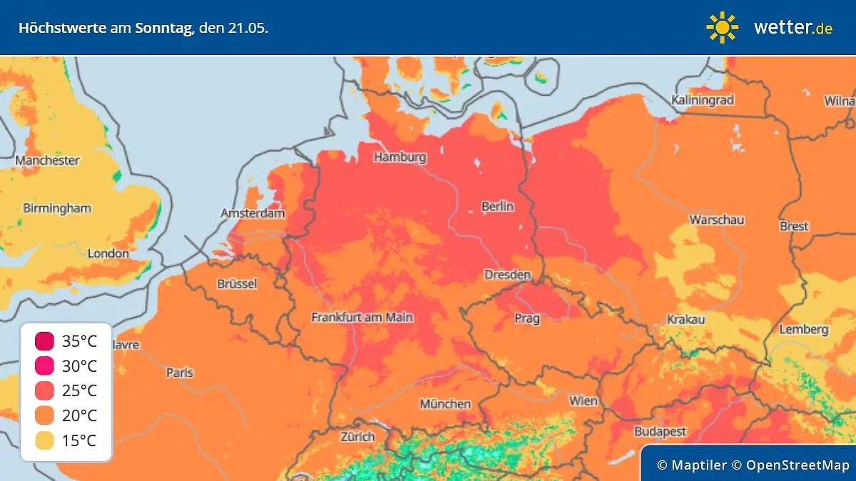 Vorhersage und Trend: Temperaturen am Sonntag, 21. Mai 2023