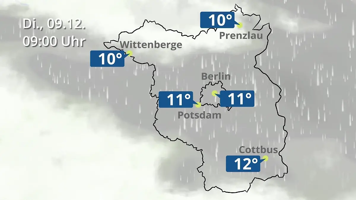 Berlin und Brandenburg: Wie wird das Wetter? Regen- und Wolkenfilm für Potsdam, Cottbus und Wittenberge