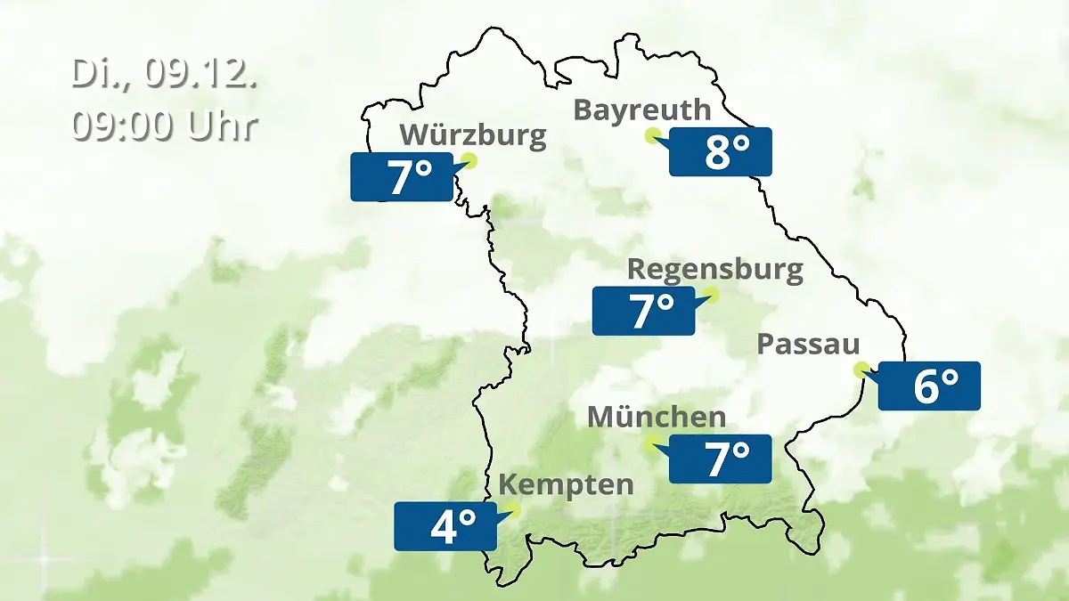 Bayern: Wie wird das Wetter? Regen- und Wolkenfilm für München, Regensburg und Würzburg