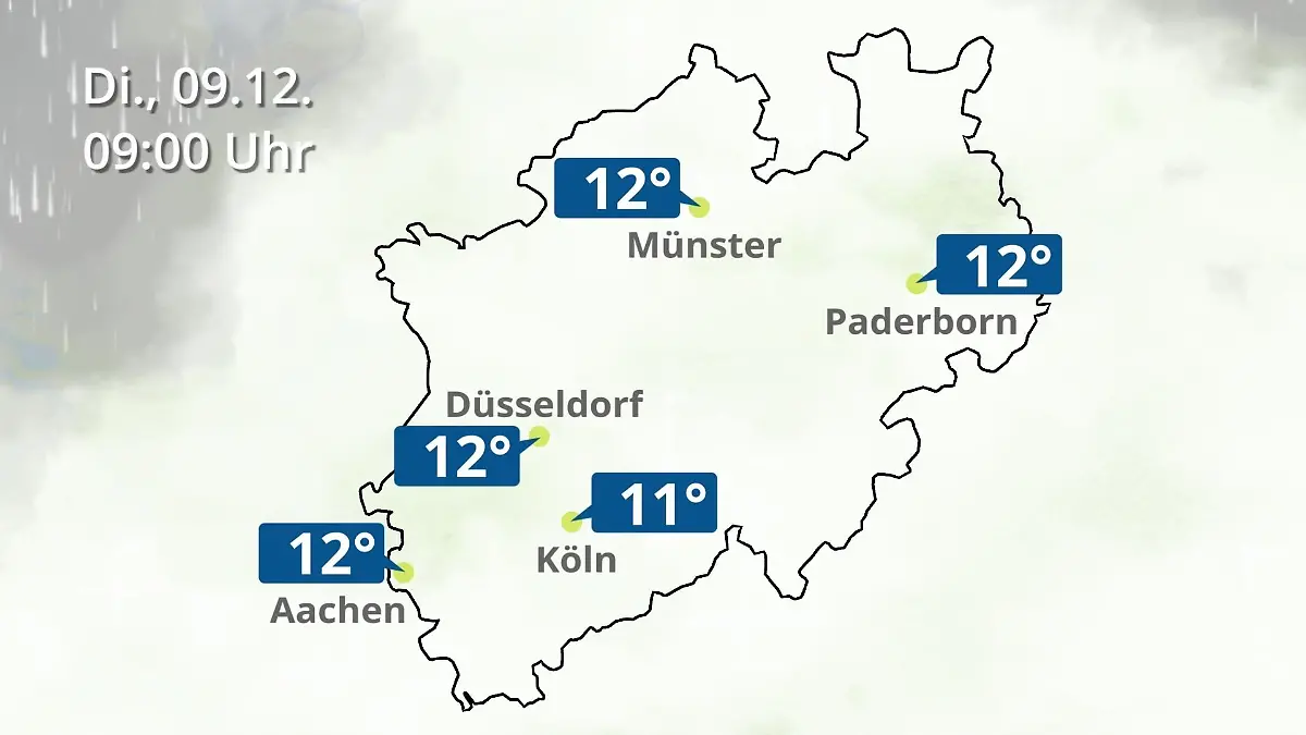 Nordrhein-Westfalen: Wie wird das Wetter? Regen- und Wolkenfilm für Köln, Düsseldorf und Münster