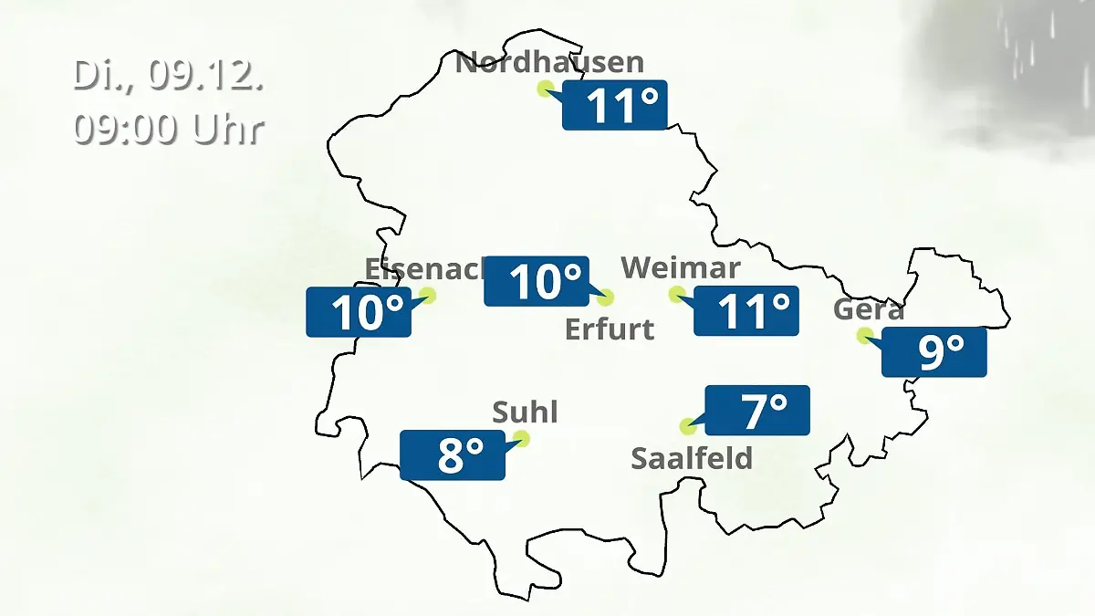 Thüringen: Wie wird das Wetter? Regen- und Wolkenfilm für Erfurt, Gera und Eisenach