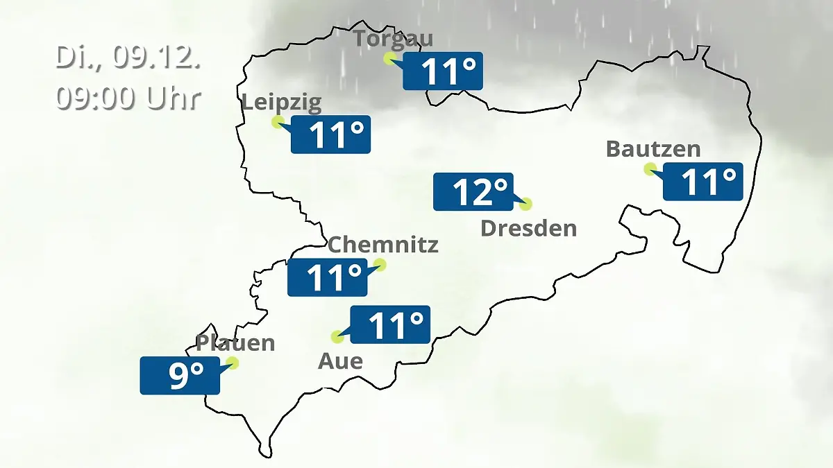 Sachsen: Wie wird das Wetter? Regen- und Wolkenfilm für Chemnitz, Dresden und Leipzig