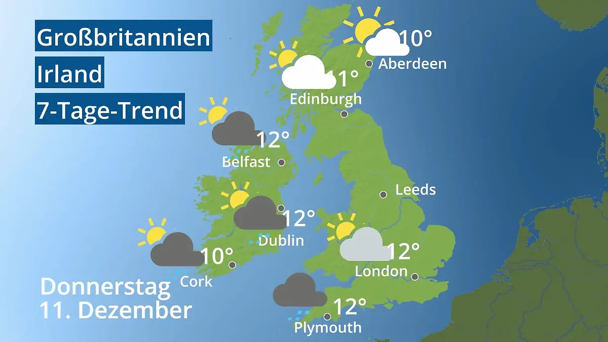 England, Schottland, Wales: Wie wird das Wetter? Video 7-Tage-Trend: Großbritannien und Irland