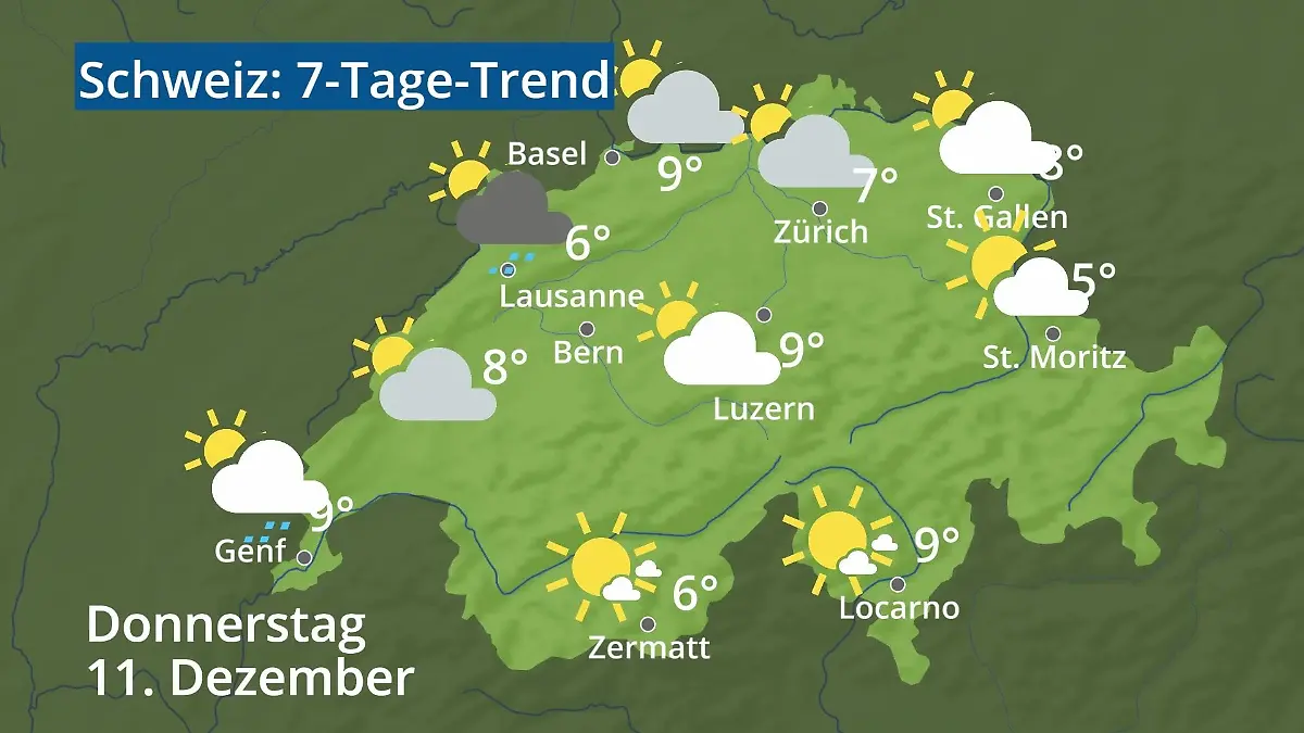 Schweiz: Wie wird das Wetter? Video 7-Tage-Trend: Bern, Basel, Genf, Zürich