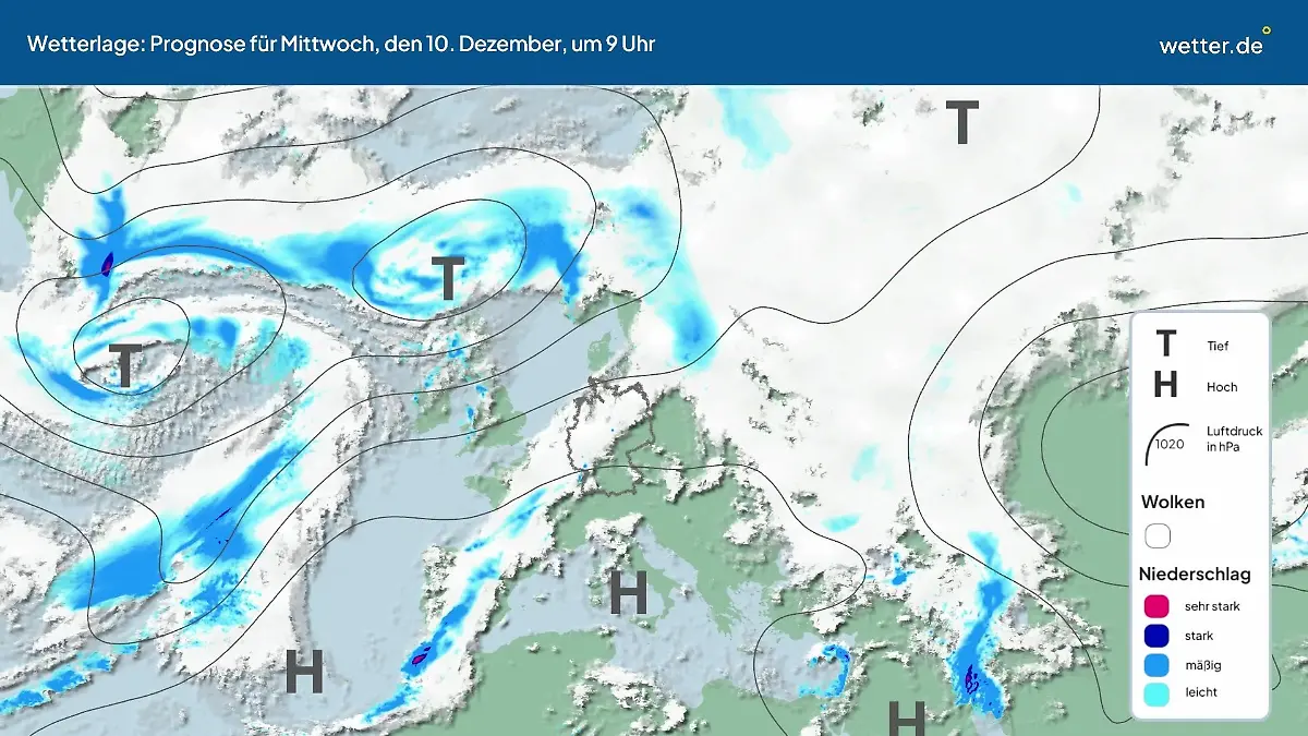 Die Wetterlage der kommenden 5 Tage Hochs und Tiefs über Europa