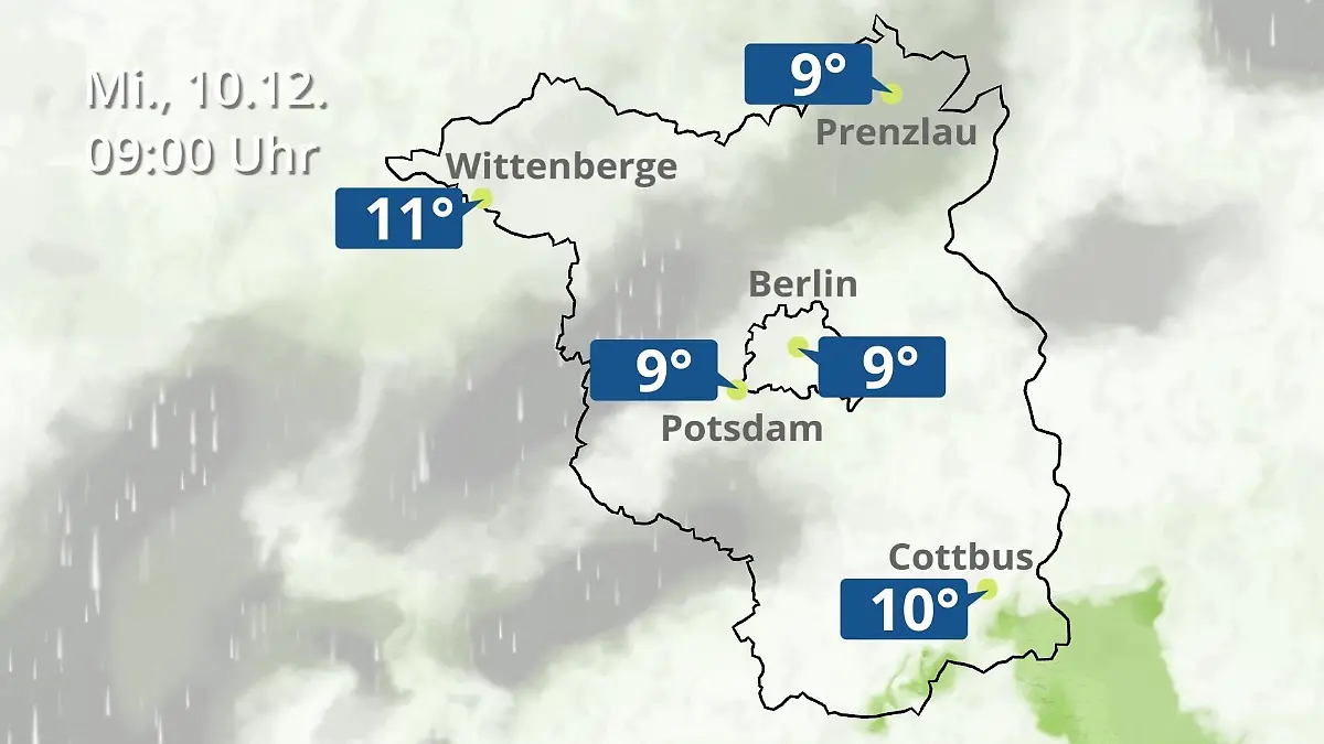 Berlin und Brandenburg: Wie wird das Wetter? Regen- und Wolkenfilm für Potsdam, Cottbus und Wittenberge