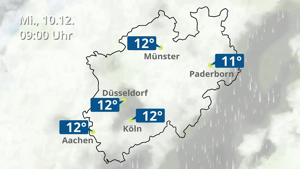 Nordrhein-Westfalen: Wie wird das Wetter? Regen- und Wolkenfilm für Köln, Düsseldorf und Münster