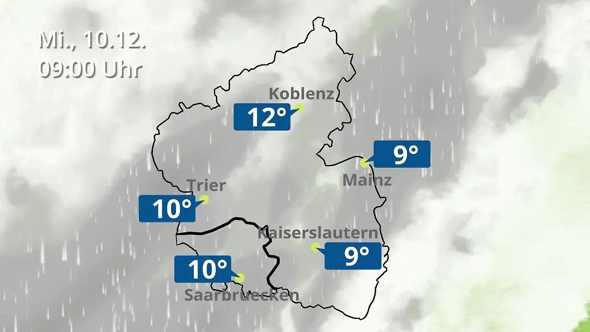 Rheinland-Pfalz, Saarland: Wie wird das Wetter? Regen- und Wolkenfilm für Mainz, Koblenz und Trier