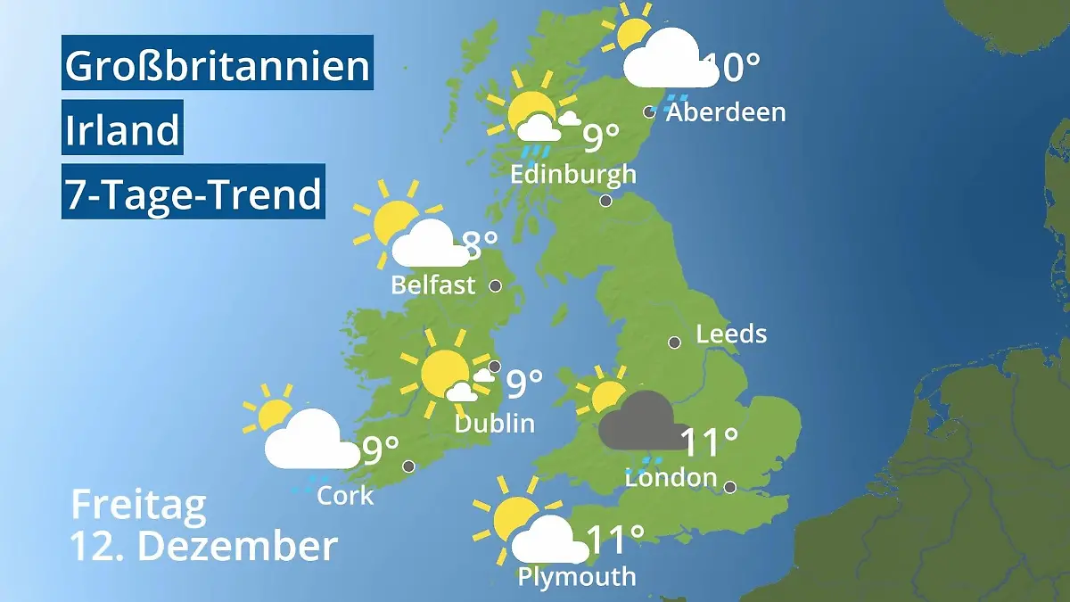 England, Schottland, Wales: Wie wird das Wetter? Video 7-Tage-Trend: Großbritannien und Irland