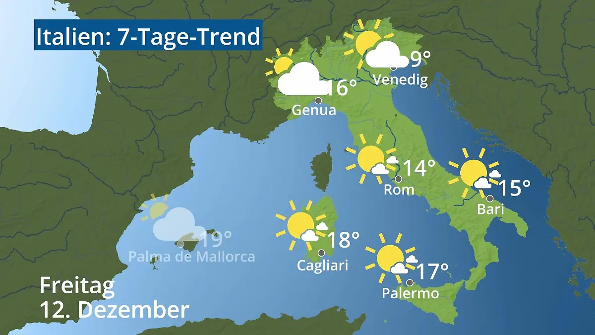 Italien: Wie wird das Wetter? Video 7-Tage-Trend: Rom, Venedig, Sizilien, Sardinien
