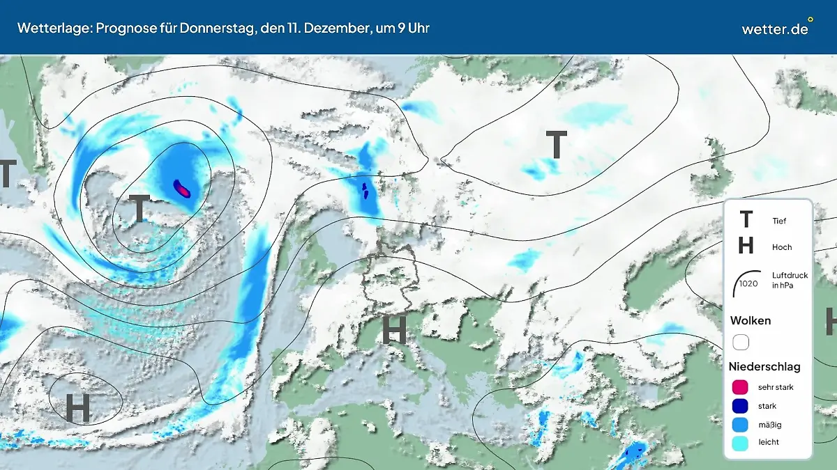 Die Wetterlage der kommenden 5 Tage Hochs und Tiefs über Europa