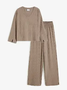 Loungewear Hausanzug mit weitem Bein aus weicher Rippe