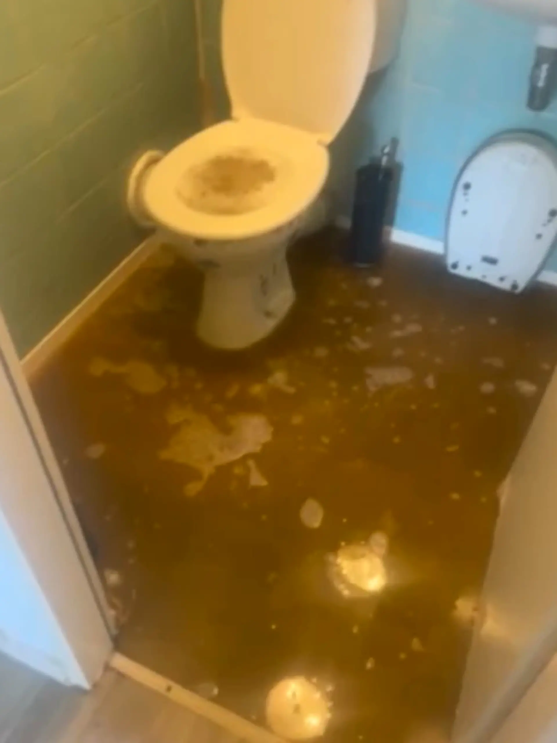 Fäkalienwasser läuft aus einer Toilette in Duisburg und flutet die ganze Wohnung.