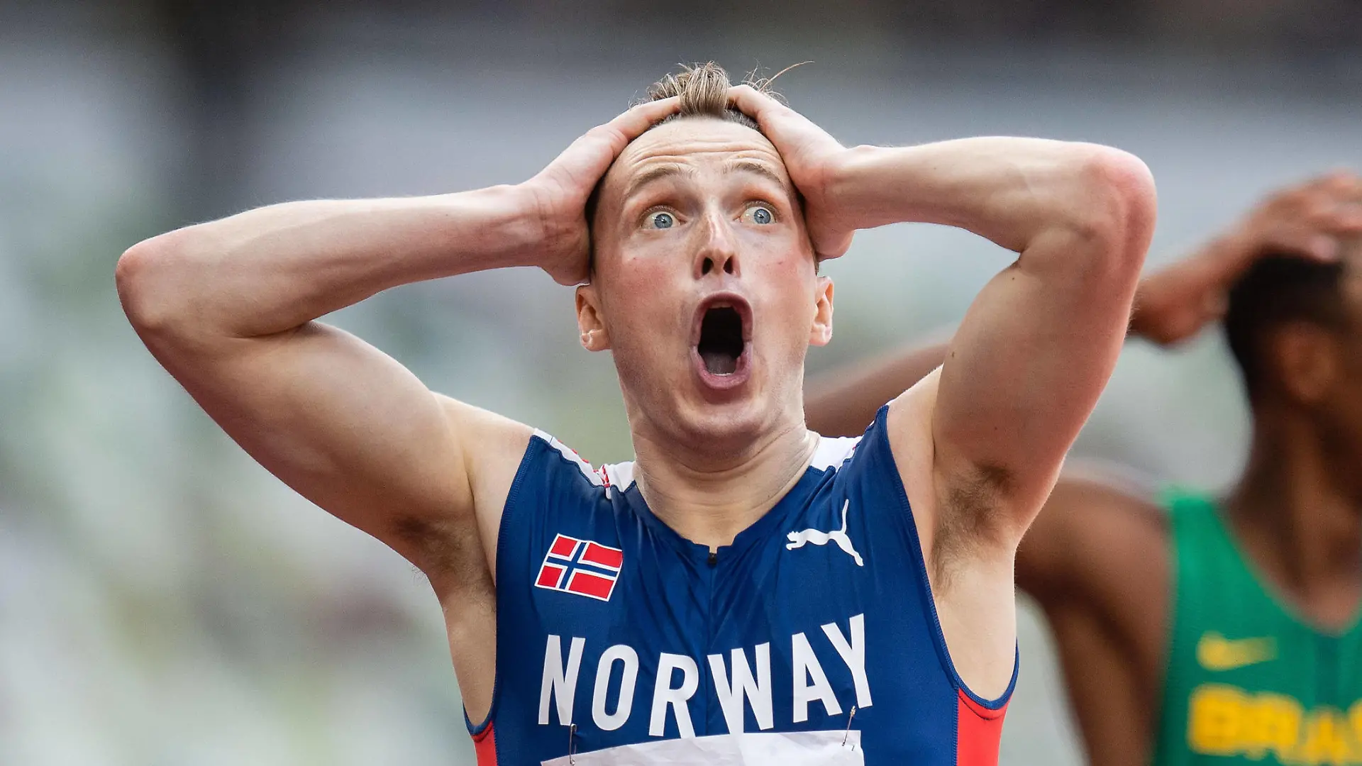 210803 Karsten Warholm of Norway celebrates after running on a new world record in men s 400 meter hurdle final during day 11 of the Tokyo 2020 Olympic Games, Olympische Spiele, Olympia, OS on August 3, 2021 in Tokyo. Photo: Jon Olav Nesvold / BILDBYRAN / COP 217 / JM0185 bbeng friidrott athletics friidrett olympic games olympics os ol olympiska spel olympiske leker tokyo2020 tokyo 2020 tokyo-os tokyo-ol norge norway jubel *** 210803 Karsten Warholm of Norway celebrates after running on a new world record in men s 400 meter hurdle final during day 11 of the Tokyo 2020 Olympic Games on August 3, 2021 in Tokyo Photo Jon Olav Nesvold BILDBYRAN COP 217 JM0185 bbeng athletics athletics athletics olympic games olympics os ol olympic games olympic games tokyo2020 tokyo 2020 tokyo os tokyo ol norway norway cheers, PUBLICATIONxNOTxINxSWExNORxAUT Copyright: JONxOLAVxNESVOLD BB210803JE061