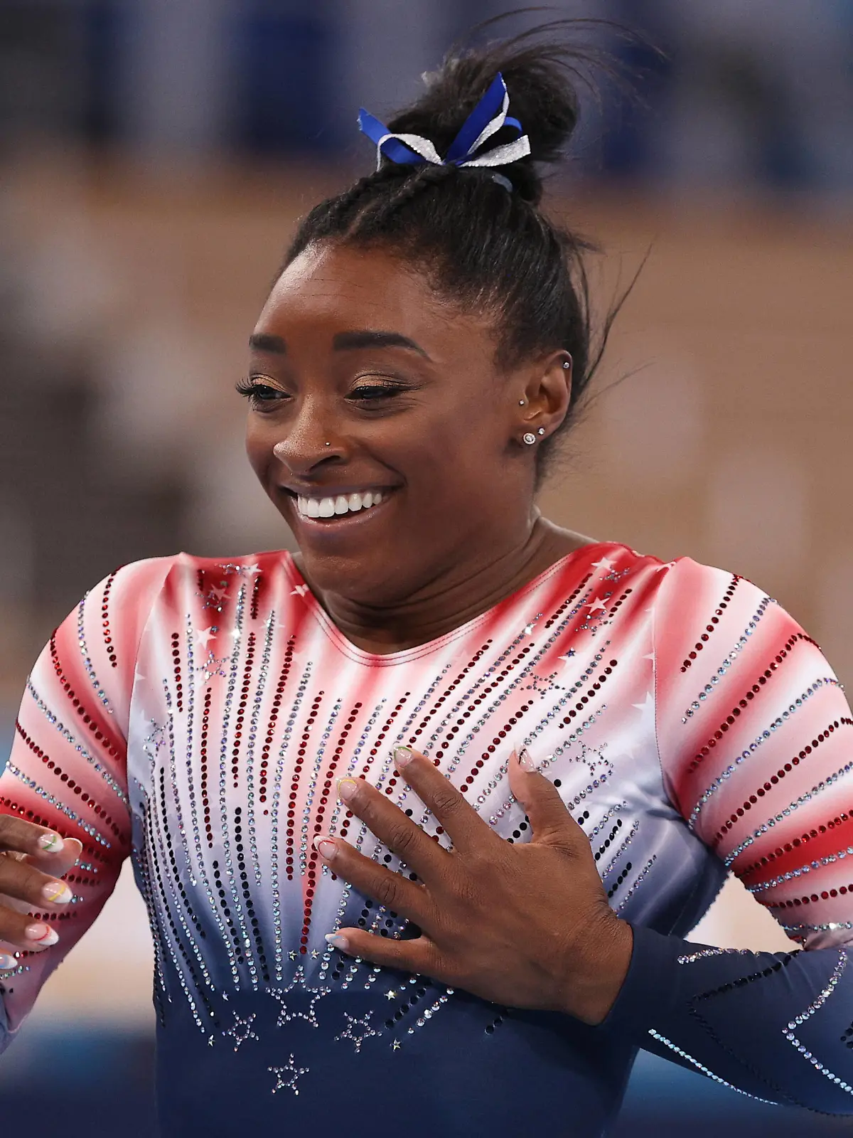  TOKYO, JAPAN - AUGUST 3, 2021: The USA s Simone Biles after performing at the women s balance beam final artistic gymnastics event during the 2020 Summer Olympic Games, Olympische Spiele, Olympia, OS at the Ariake Gymnastics Centre. Sergei Bobylev/TASS PUBLICATIONxINxGERxAUTxONLY TS10B0D1
