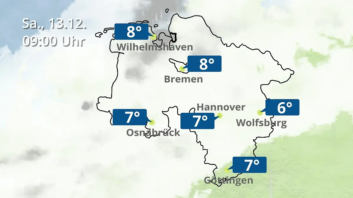 Bremen und Niedersachsen: Wie wird das Wetter? Regen- und Wolkenfilm für Hannover, Osnabrück und Wolfsburg