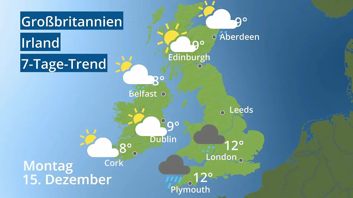 England, Schottland, Wales: Wie wird das Wetter? Video 7-Tage-Trend: Großbritannien und Irland