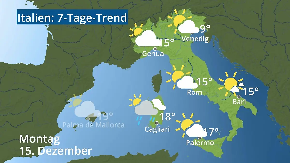Italien: Wie wird das Wetter? Video 7-Tage-Trend: Rom, Venedig, Sizilien, Sardinien
