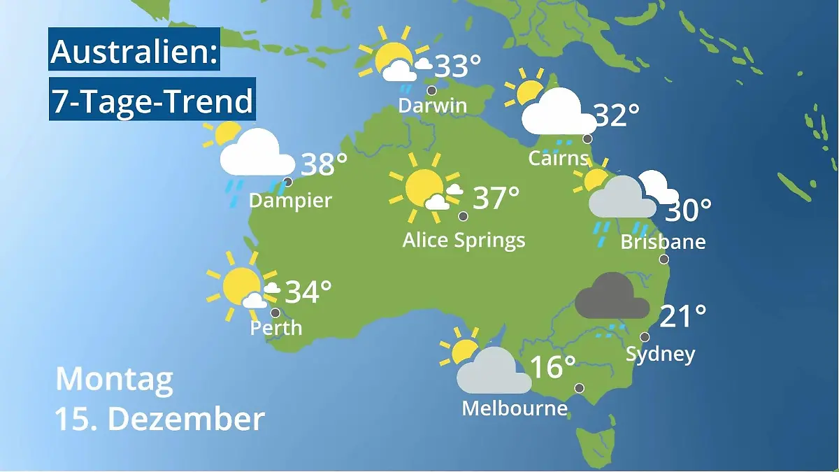 Australien: Wie wird das Wetter? Video 7-Tage-Trend: Sydney, Melbourne, Perth