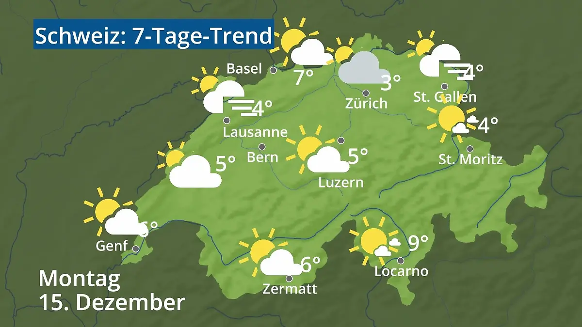 Schweiz: Wie wird das Wetter? Video 7-Tage-Trend: Bern, Basel, Genf, Zürich