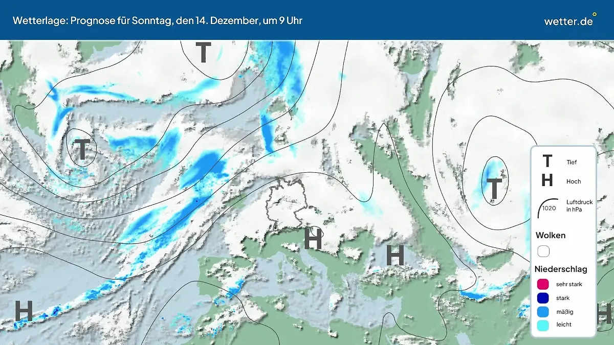 Die Wetterlage der kommenden 5 Tage Hochs und Tiefs über Europa