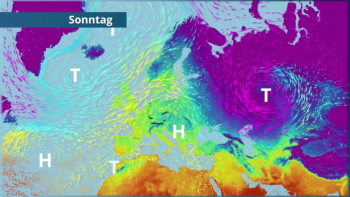 Zu milde Hochdruck-Soße wabert über Deutschland Der Strömungsfilm für Europa für 5 Tage