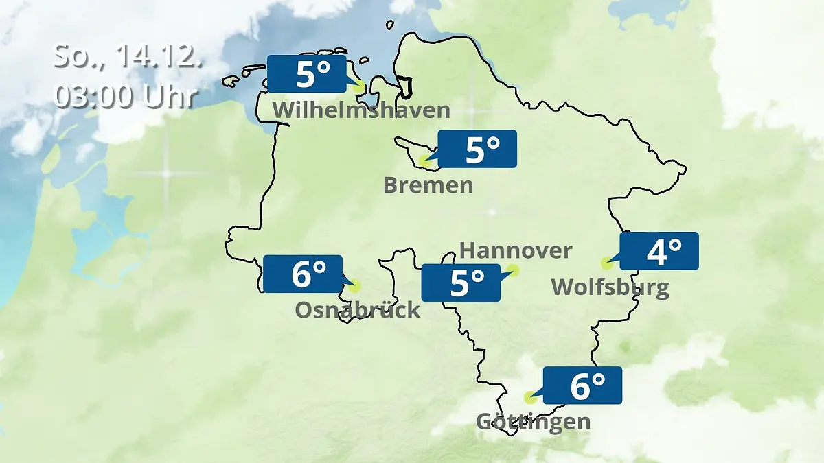 Bremen und Niedersachsen: Wie wird das Wetter? Regen- und Wolkenfilm für Hannover, Osnabrück und Wolfsburg