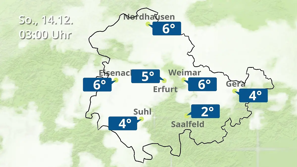 Thüringen: Wie wird das Wetter? Regen- und Wolkenfilm für Erfurt, Gera und Eisenach