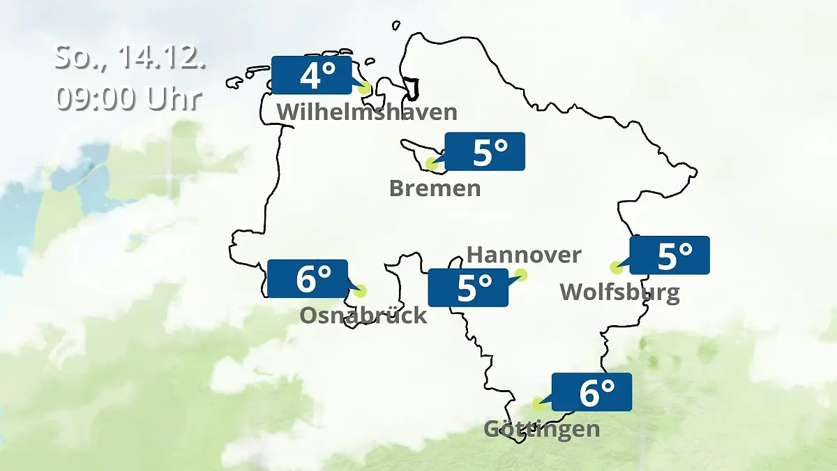 Bremen und Niedersachsen: Wie wird das Wetter? Regen- und Wolkenfilm für Hannover, Osnabrück und Wolfsburg