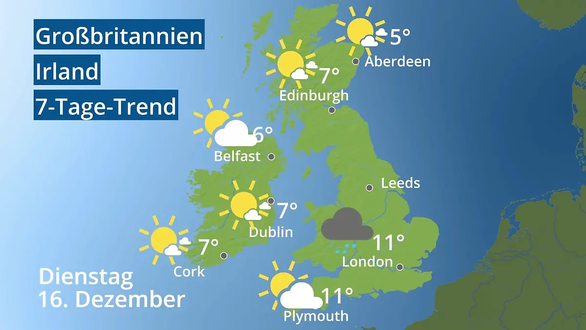 England, Schottland, Wales: Wie wird das Wetter? Video 7-Tage-Trend: Großbritannien und Irland