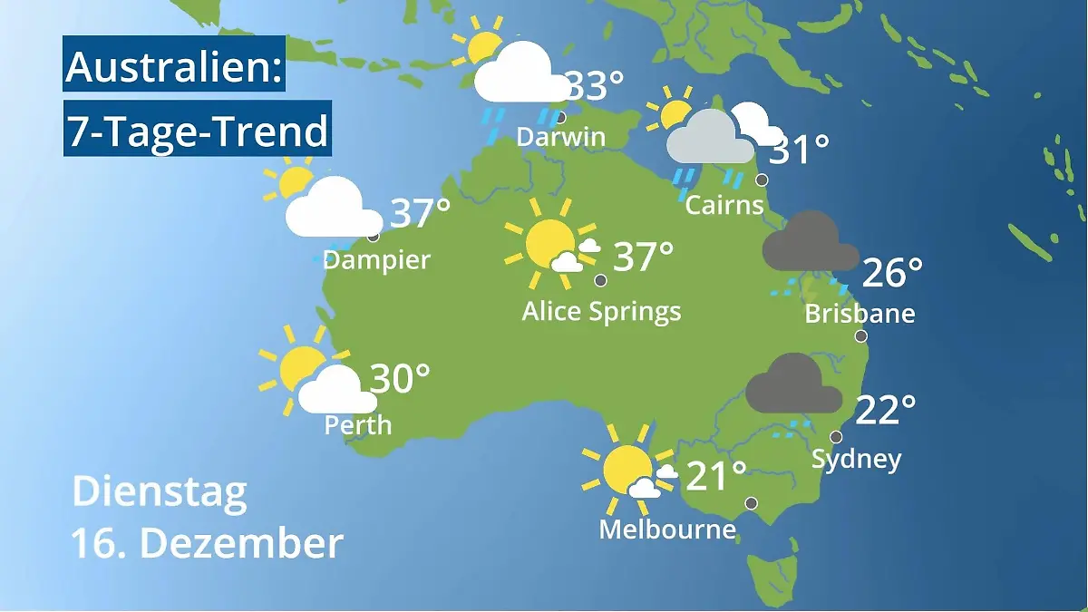 Australien: Wie wird das Wetter? Video 7-Tage-Trend: Sydney, Melbourne, Perth