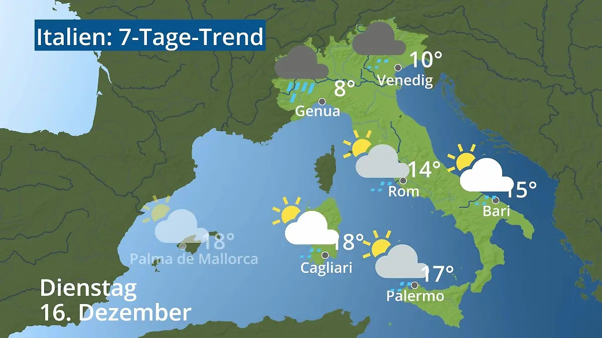 Italien: Wie wird das Wetter? Video 7-Tage-Trend: Rom, Venedig, Sizilien, Sardinien
