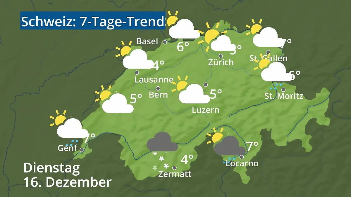 Schweiz: Wie wird das Wetter? Video 7-Tage-Trend: Bern, Basel, Genf, Zürich