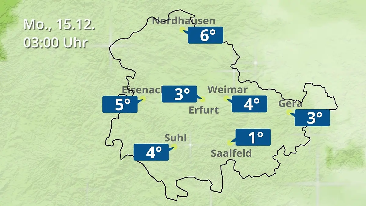 Thüringen: Wie wird das Wetter? Regen- und Wolkenfilm für Erfurt, Gera und Eisenach