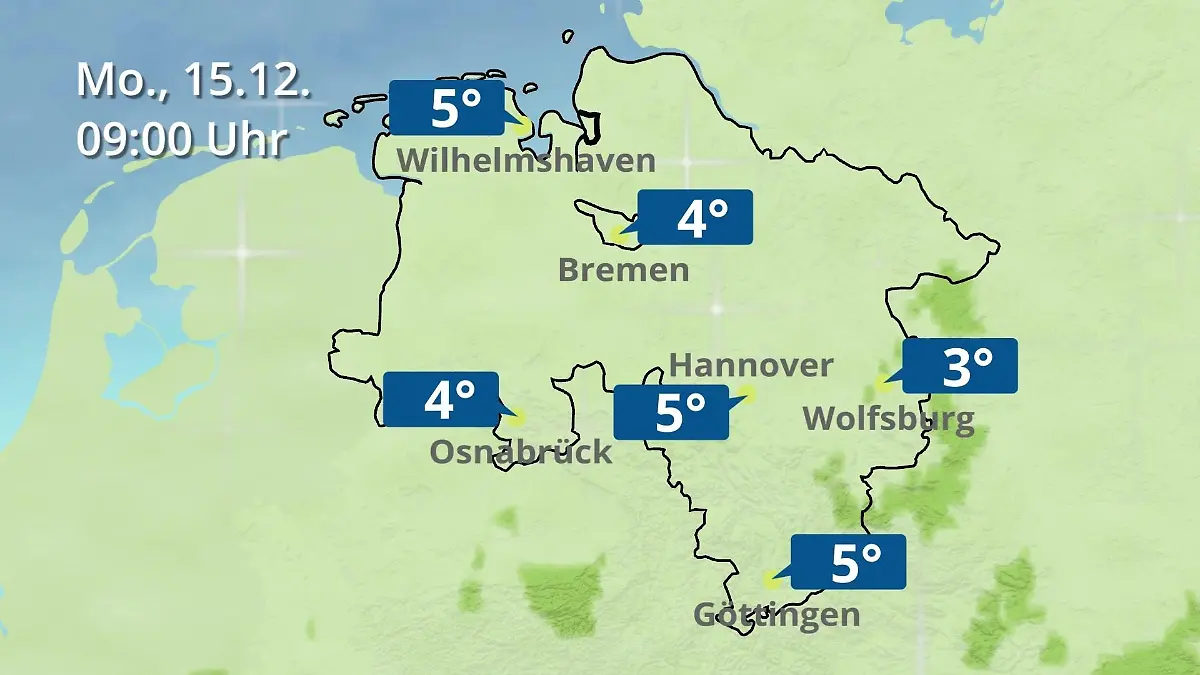 Bremen und Niedersachsen: Wie wird das Wetter? Regen- und Wolkenfilm für Hannover, Osnabrück und Wolfsburg