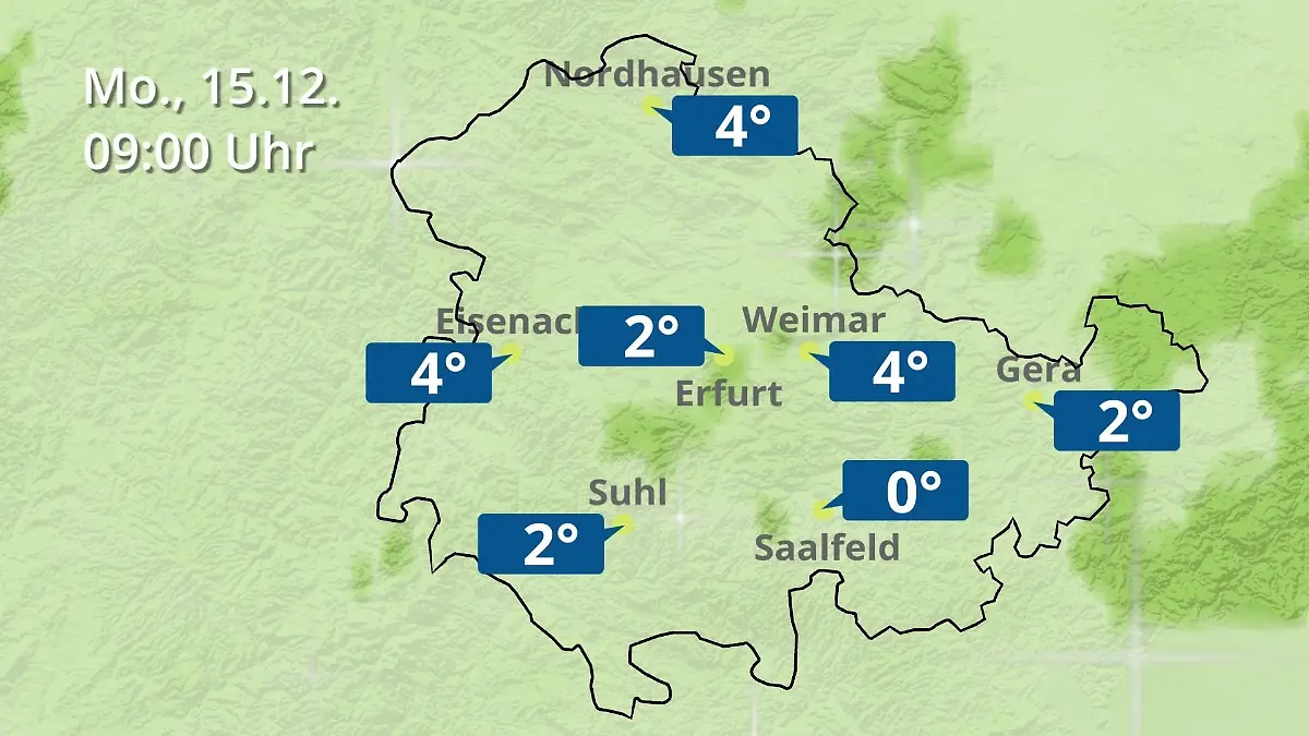 Thüringen: Wie wird das Wetter? Regen- und Wolkenfilm für Erfurt, Gera und Eisenach