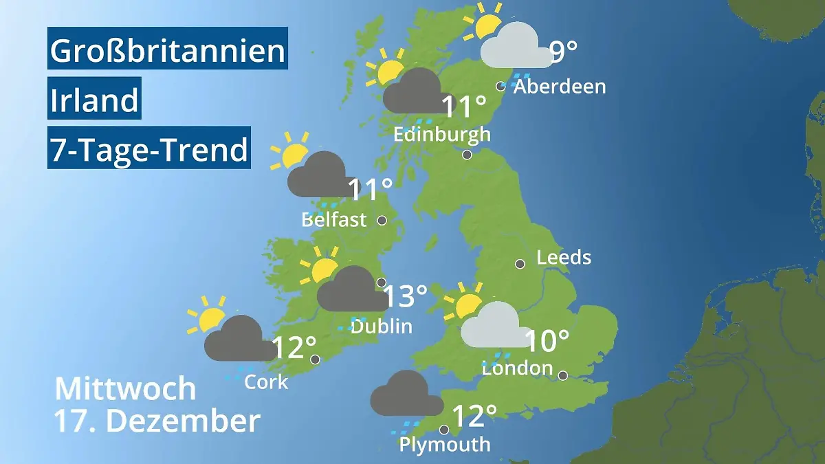 England, Schottland, Wales: Wie wird das Wetter? Video 7-Tage-Trend: Großbritannien und Irland