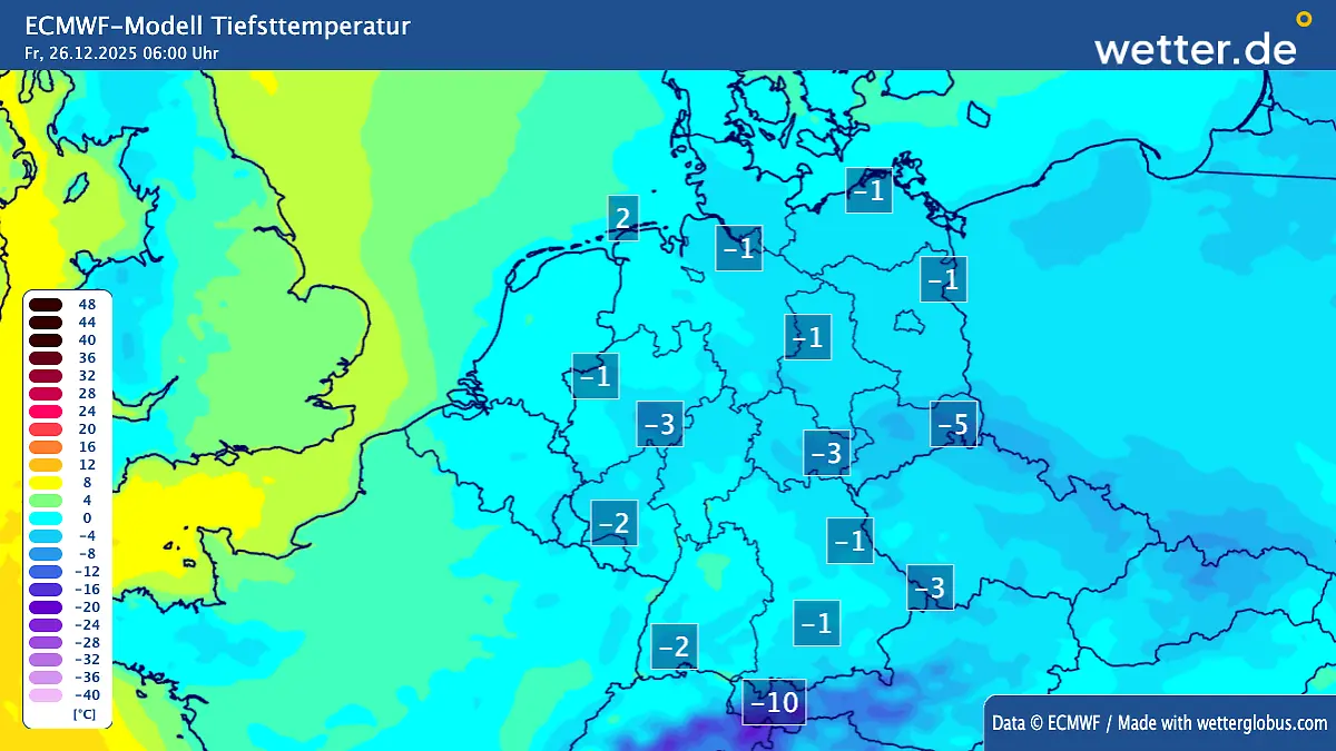 Tiefstwerte Deutschland an Weihnachten