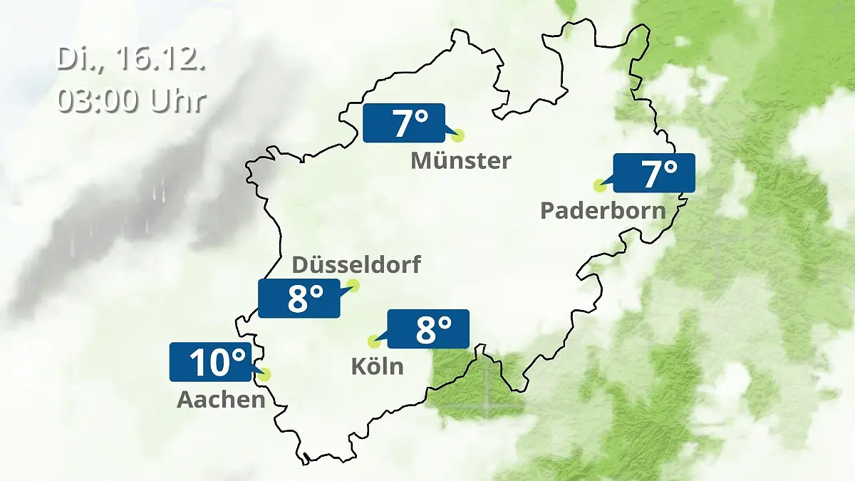 Nordrhein-Westfalen: Wie wird das Wetter? Regen- und Wolkenfilm für Köln, Düsseldorf und Münster