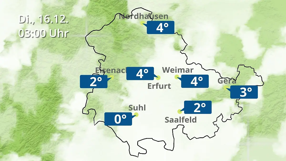 Thüringen: Wie wird das Wetter? Regen- und Wolkenfilm für Erfurt, Gera und Eisenach