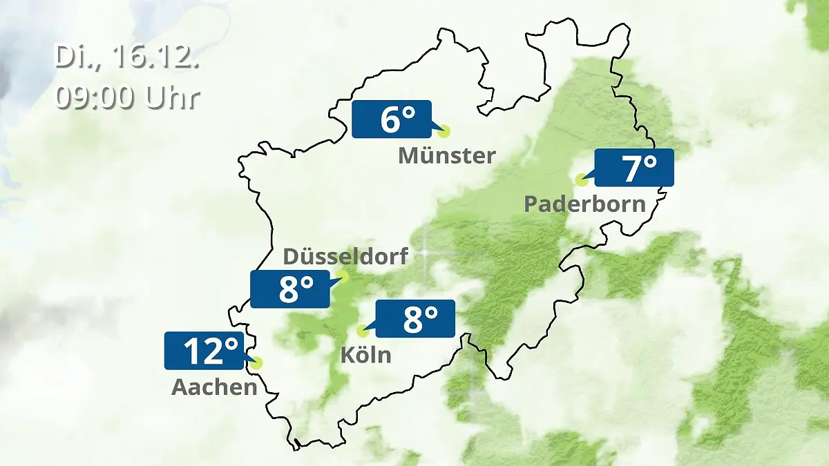 Nordrhein-Westfalen: Wie wird das Wetter? Regen- und Wolkenfilm für Köln, Düsseldorf und Münster