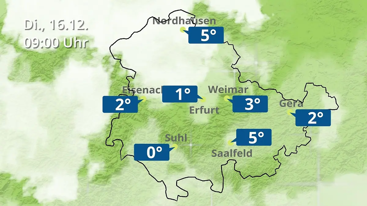 Thüringen: Wie wird das Wetter? Regen- und Wolkenfilm für Erfurt, Gera und Eisenach