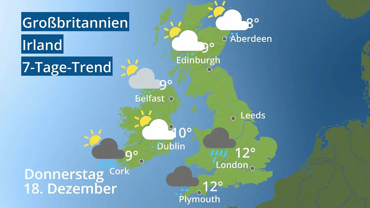 England, Schottland, Wales: Wie wird das Wetter? Video 7-Tage-Trend: Großbritannien und Irland